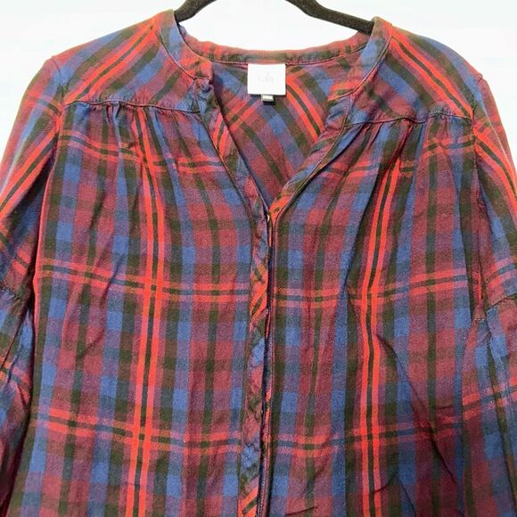 Cabi Small Caroling Style Plaid Button Down LS Womens Top Red Blue Black EUC - Picture 3 of 10